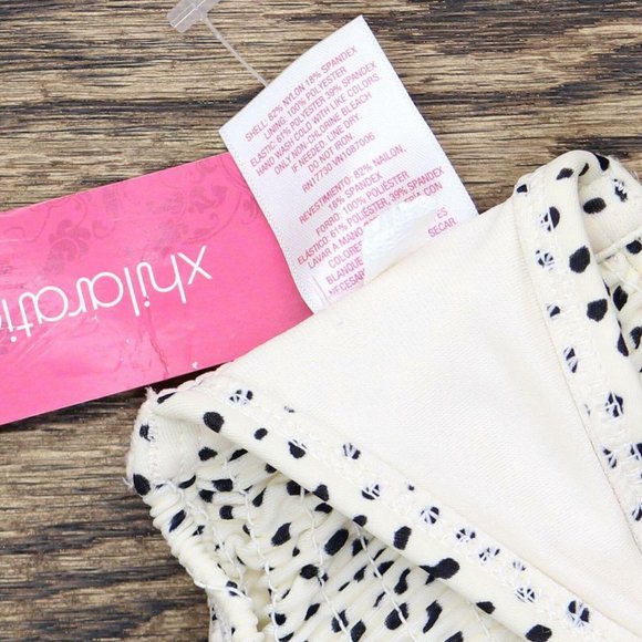 NWT Xhilaration Women's Dot Smocked Bralette Bikini Top XS Cream / Black - Picture 5 of 8